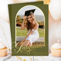 Olive Green Graduate Foil Graduation Announcement