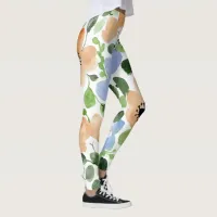 Flowers All Over, Peach, Blue, Green Watercolor Leggings