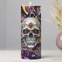 Purple and Black Sugar Skull Halloween  Pillar Candle