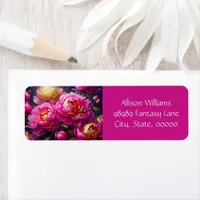 Gorgeous pink peonies with golden accents  label