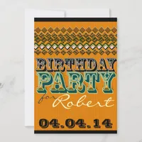 Orange Black Modern Pinstripes Birthday Party Invitation