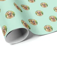 Your Pet Dog Photo Circles Green Modern Custom Wrapping Paper