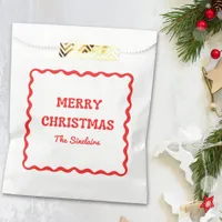 Modern Wavy Border Trendy Red Christmas Party Favor Bag