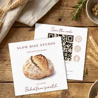 Watercolor Rustic Sourdough Artisan Bakery QR Code Square Business Card
