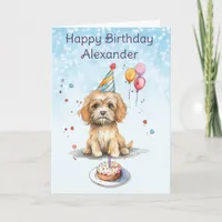 Cute Puppy with Party Hat Birthday Card