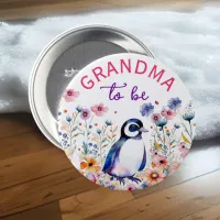 Penguin in Flowers Baby Shower Grandma to be Button