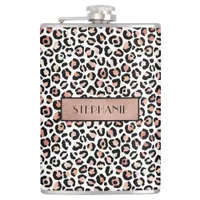 Chic Rose Gold Leopard Print Personalized Flask