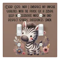 Woodland Zebra Kids Christian Prayer on Brown Light Switch Cover