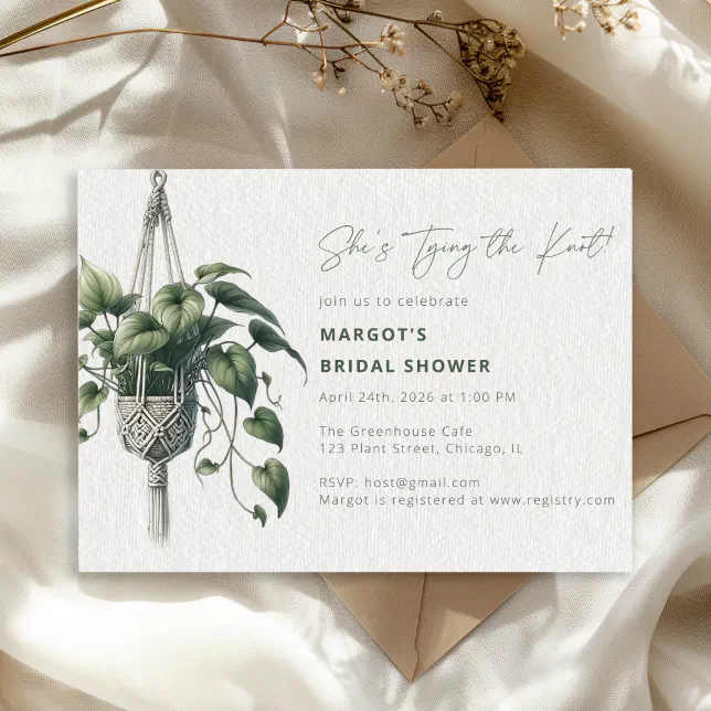 Boho Chic Botanical Tie the Knot Bridal Shower Eco Invitation