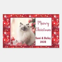 Elegant Red Stars Holiday Photo Rectangular Sticker
