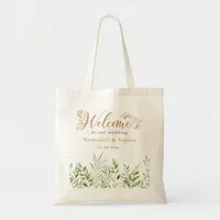 Gold Greenery Watercolor Wedding Welcome Tote Bags