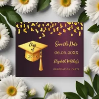 Burgundy gold Graduation Party Save the Date card