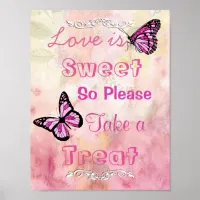 Wedding Sign for Candy Buffet, Pink & Butterflies