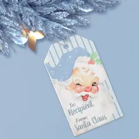 Powder Blue Vintage Santa Wink Christmas Gift Tags