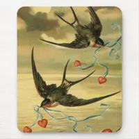 Vintage Valentine Barn Swallows With Hearts Mouse Pad