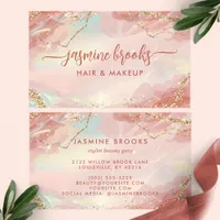 Pink Pastel and Gold Glitter Swirl Elegant Business Card