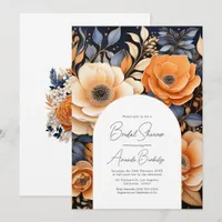 Navy Blue, Burnt Orange & Champagne Bridal Shower Invitation