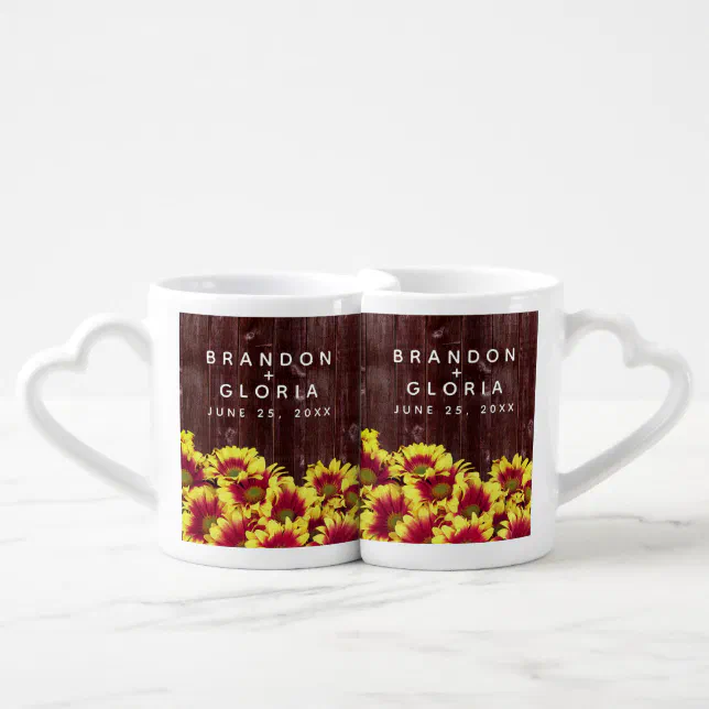 Rustic Autumn Sunflowers on Fence Wedding Coffee Mug Set