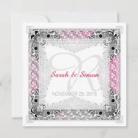 Pink Grey Bokeh Tribal Wedding Invitations