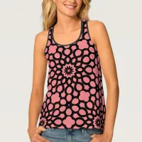 Salmon Pink and Black Snowflake pattern Tank Top