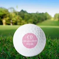 Pink white monogram name golf balls