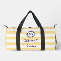 Coastal Beach Vibe Yellow White Stripes Monogram Duffle Bag