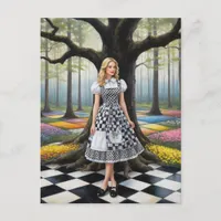 A Blond Woman in the Checkered Forest Postcard