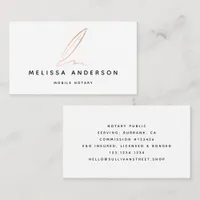 Notary Public Signing Agent Rose Gold Foil Quill  Business Card