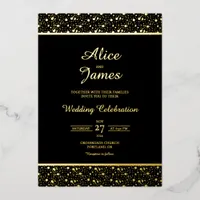 Confetti Border Black Gold Foil Wedding Invitation