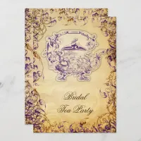 Vintage Teapot purple Rustic Bridal Tea Invites