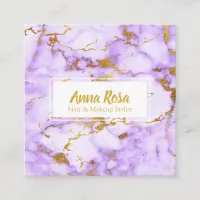 *~* Chic Girly Gold Purple Marble Makeup Popular Square Business Card