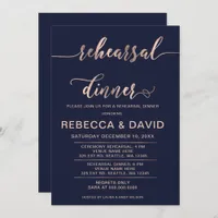 Navy and Rose Gold Elegant Script Rehearsal Dinner Invitation