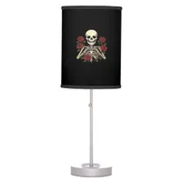 Skeleton Heart Hands With Red Roses – Romantic Got Table Lamp