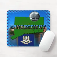 Connecticut' Map, Text, Faux Quarter, Flag Scenery Mouse Pad