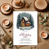 Watercolor Winter House New Year Holiday Party Invitation