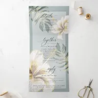 Yellow Ivory  Watercolor Hibiscus Foliage Wedding  Tri-Fold Invitation