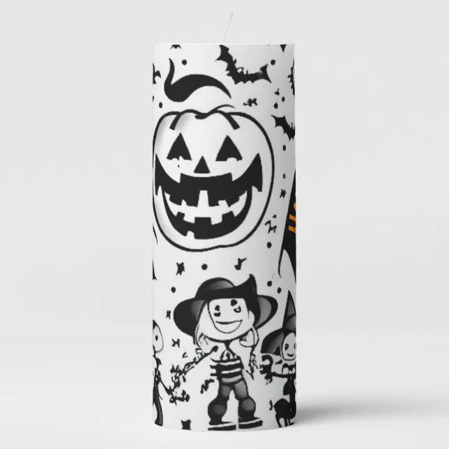 Halloween party in black and white pillar candle