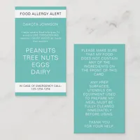 Teal Food Allergy Alert Card