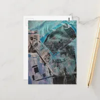 The Retro Man With Trunk and Saws Collage Postcard