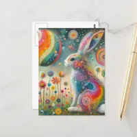 A Beautiful Rabbit in Wildflowers Surreal Postcard