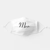 Black on White Mrs Newlywed Bride Wedding Facemask Adult Cloth Face Mask