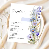 Florals blue cross boy Baptism invitation