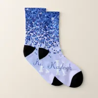 Simple Blue Brushed Metal and Glitter Monogram | Socks