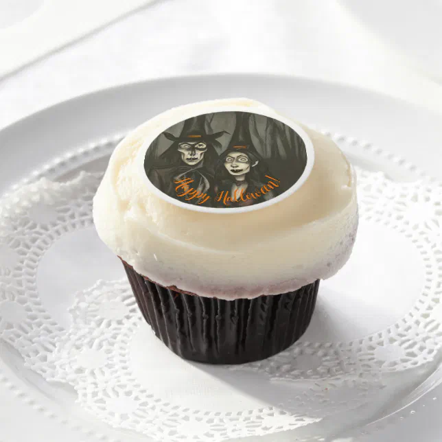 A vampire and a witch in Halloween Edible Frosting Rounds