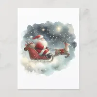 Santa and His Sleigh in the Night Sky Postcard