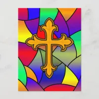 Happy Easter | Stained Glass and Cross Postcard