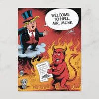 Trump Cartoon Welcome to Hell Mr. Musk Postcard