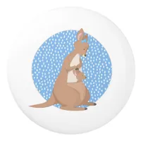 Kangaroo Mommy and Baby Joey on Blue Pattern Ceramic Knob