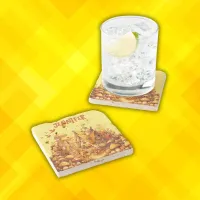 Monogram Golden Cottage Core on Yellow | Stone Coaster