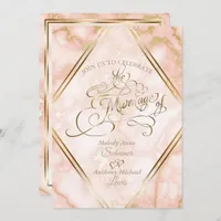 Wedding Rose and Gold Marble Ornate Calligraphy Invitation